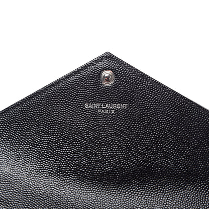 Saint Laurent Grain De Poudre Matelasse Chevron Small Monogram Chain Wallet Black 6 of 8