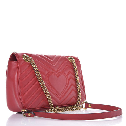 Gucci Calfskin Matelasse Small GG Marmont Shoulder Bag Hibiscus Red 3 of 19