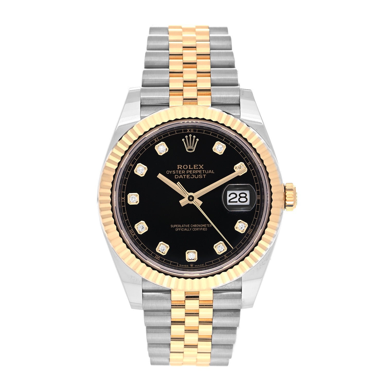 Rolex Stainless Steel 18K Yellow Gold Diamond 41mm Oyster Perpetual Datejust Watch Black 126333 1 of 5