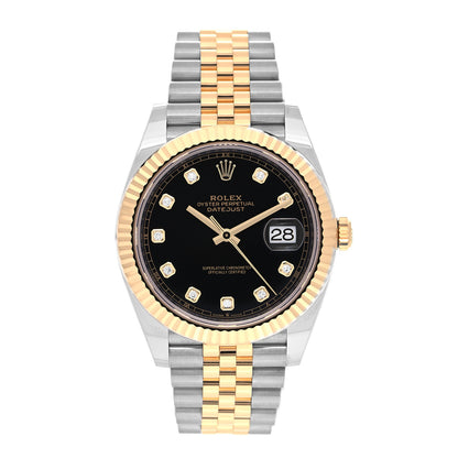 Rolex Stainless Steel 18K Yellow Gold Diamond 41mm Oyster Perpetual Datejust Watch Black 126333 1 of 5