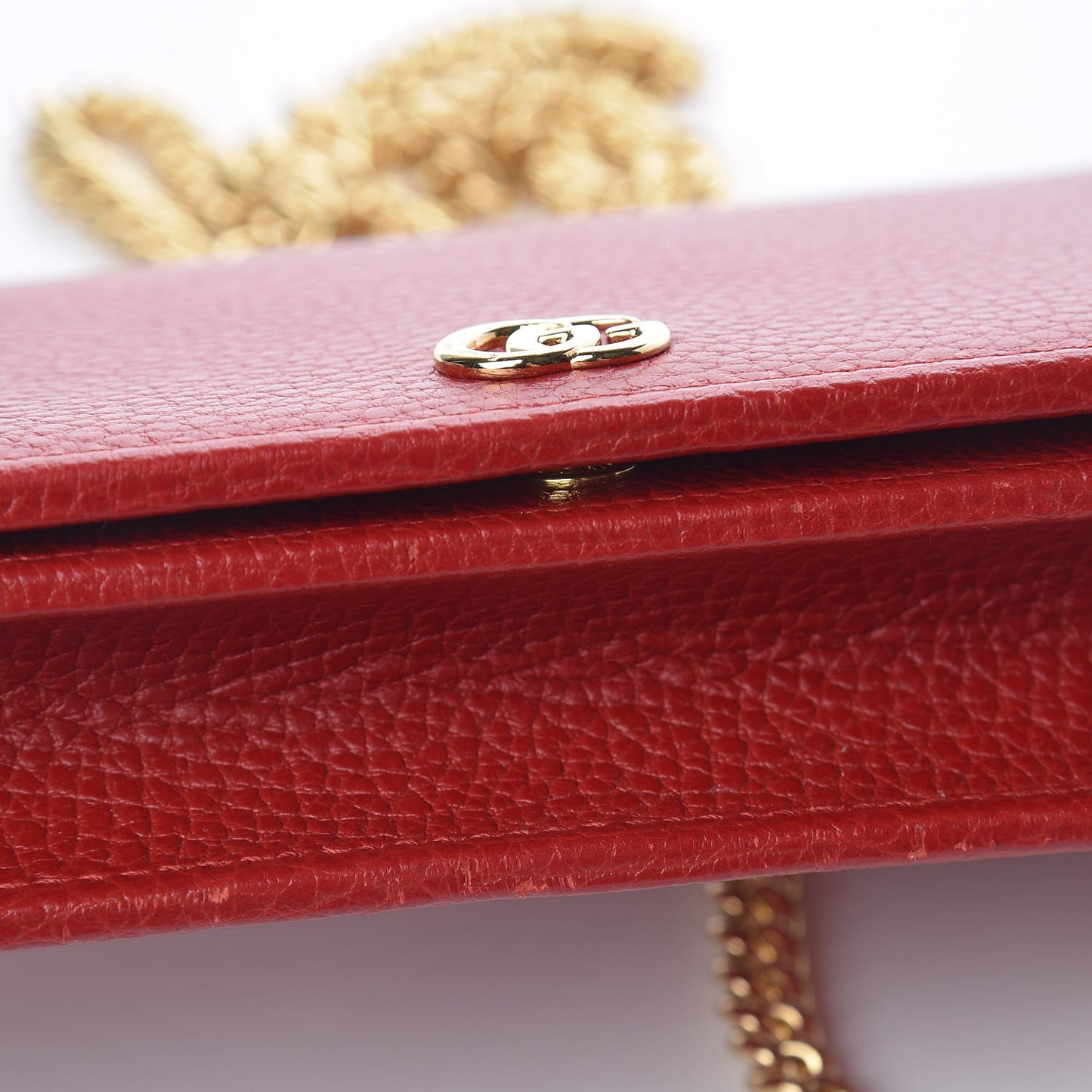 Dollar Calfskin Mini GG Marmont Chain Wallet Hibiscus Red