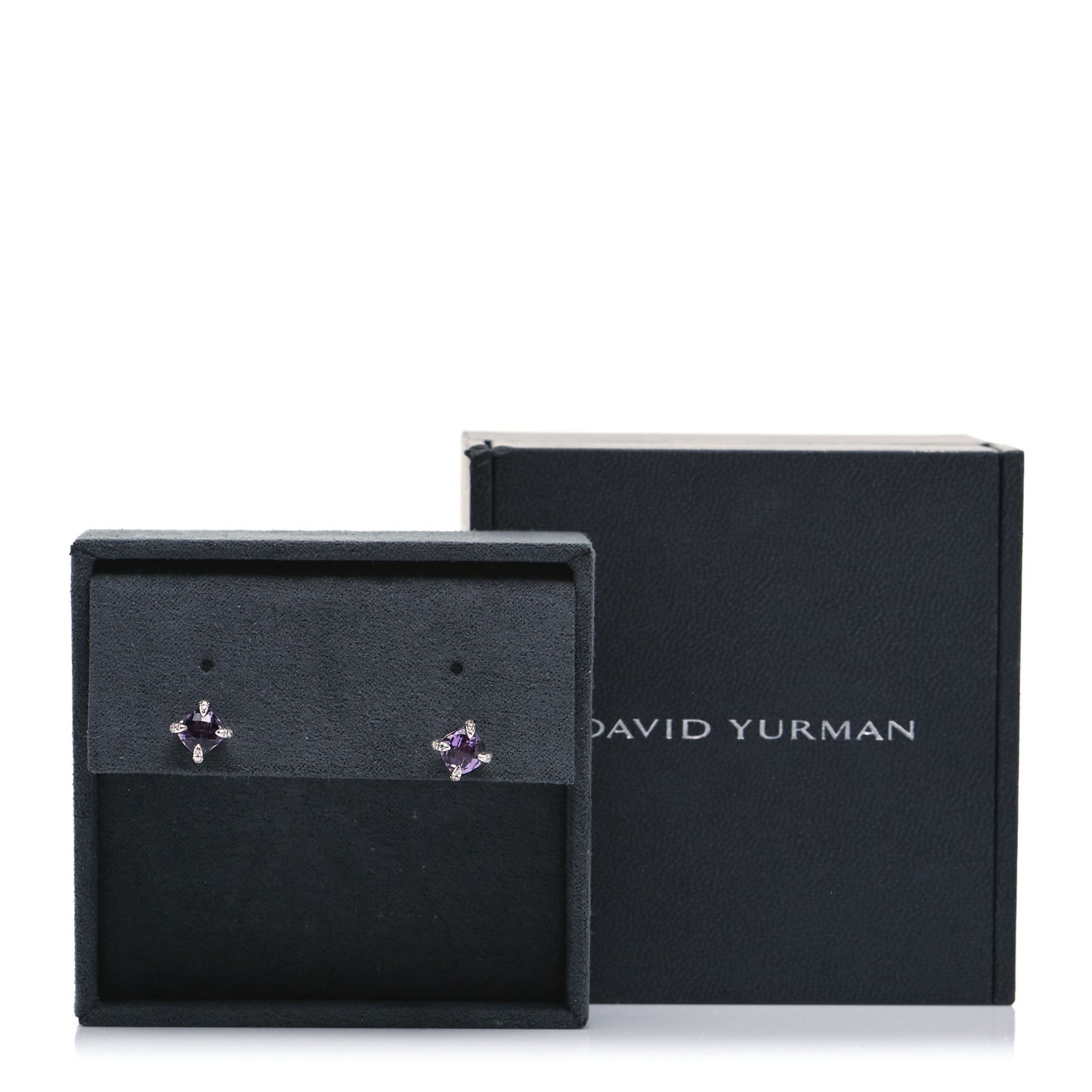 Sterling Silver Diamond Amethyst 6mm Chatelaine Earrings