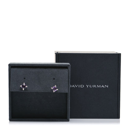 David Yurman Sterling Silver Diamond Amethyst 6mm Chatelaine Earrings 6 of 6
