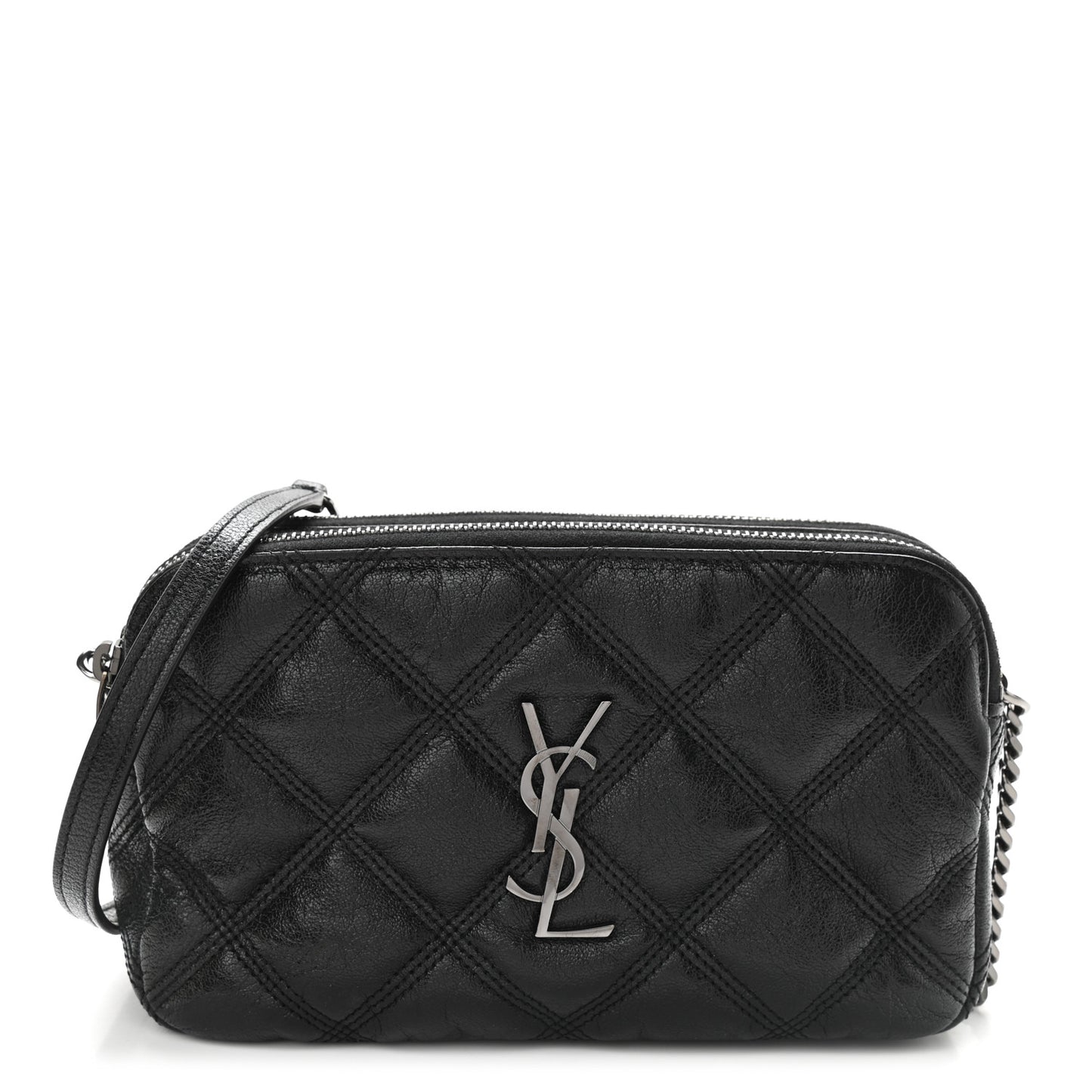 Grained Lambskin Quilted Mini Becky Double Zip Bag Black