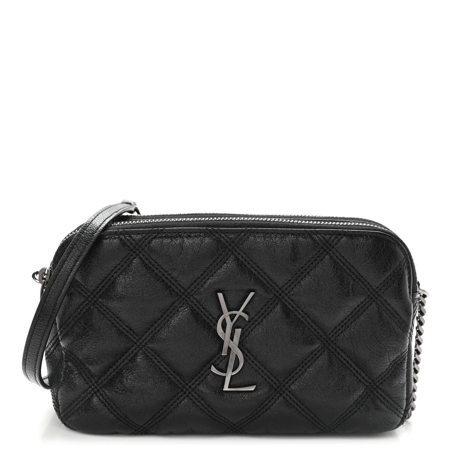 Saint Laurent Grained Lambskin Quilted Mini Becky Double Zip Bag Black 1 of 9