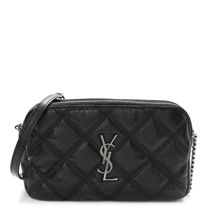 Saint Laurent Grained Lambskin Quilted Mini Becky Double Zip Bag Black 1 of 9
