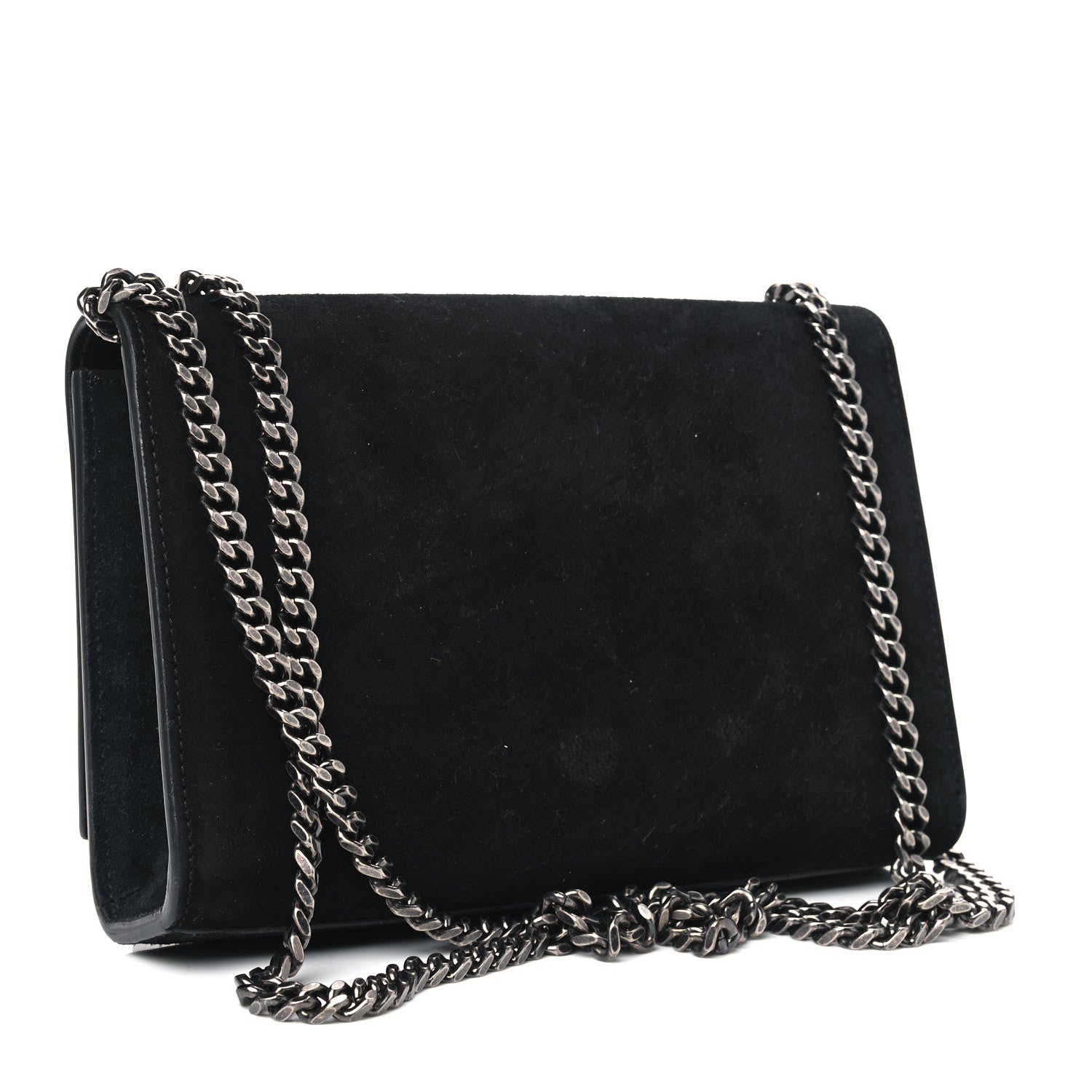 Saint Laurent Suede Small Monogram Stone Studded Kate Satchel Black Turquoise Coral 2 of 8