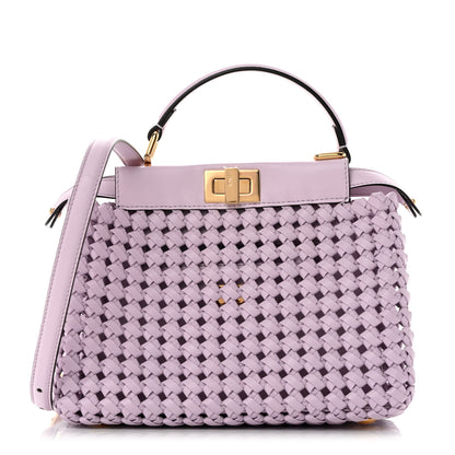 Fendi Nappa Intreccio Stacked Bar Mini Peekaboo Iconic Satchel Anemone 1 of 10
