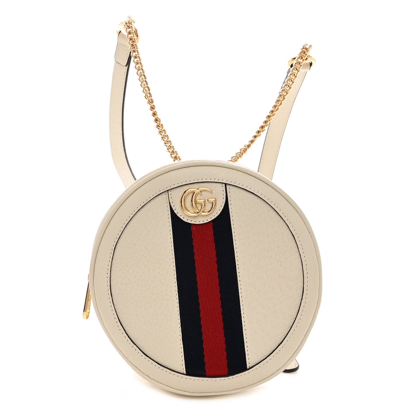 Textured Calfskin Web Mini Ophidia Round Backpack Mystic White