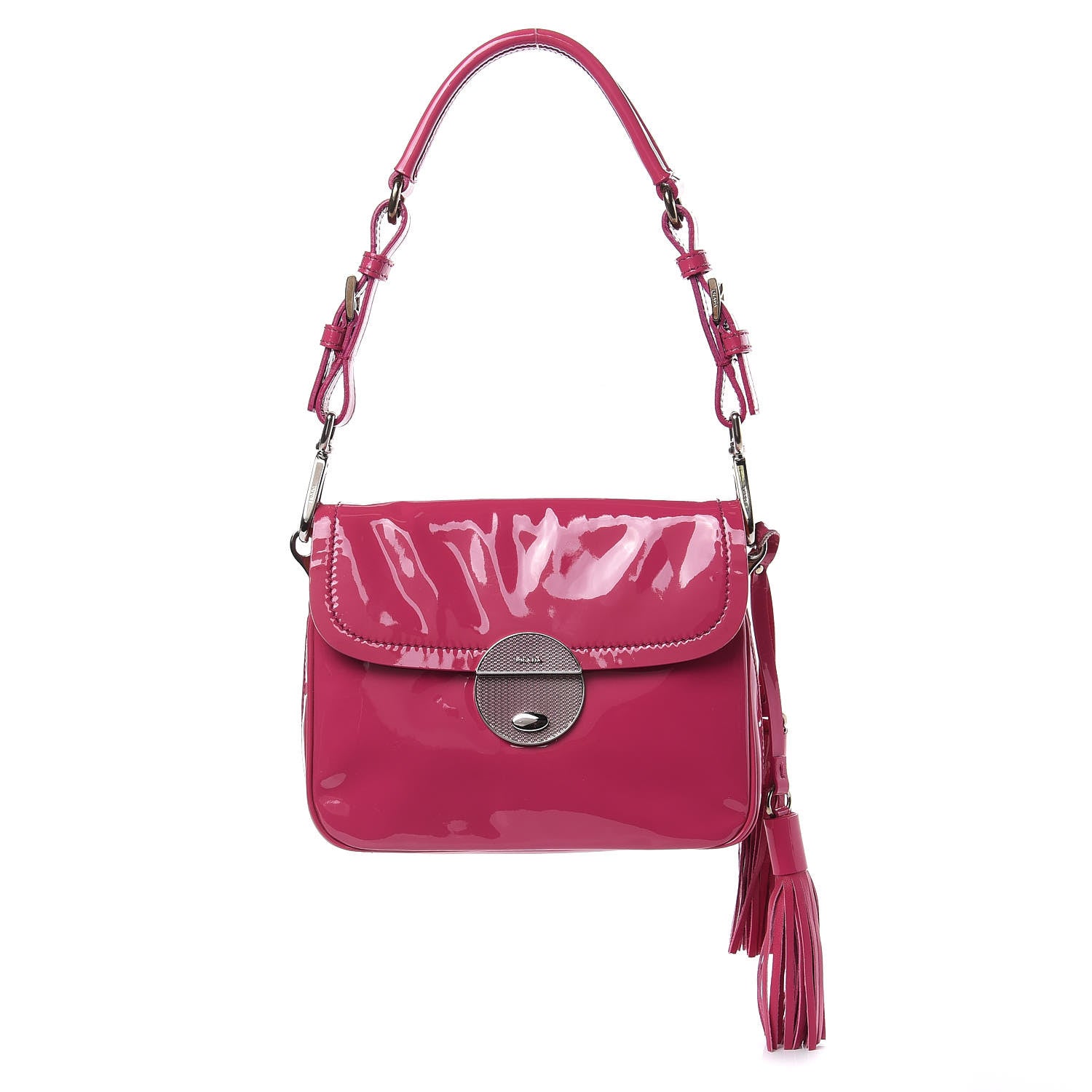 Prada Vernice Circle Tassel Shoulder Bag Fuxia 1 of 12