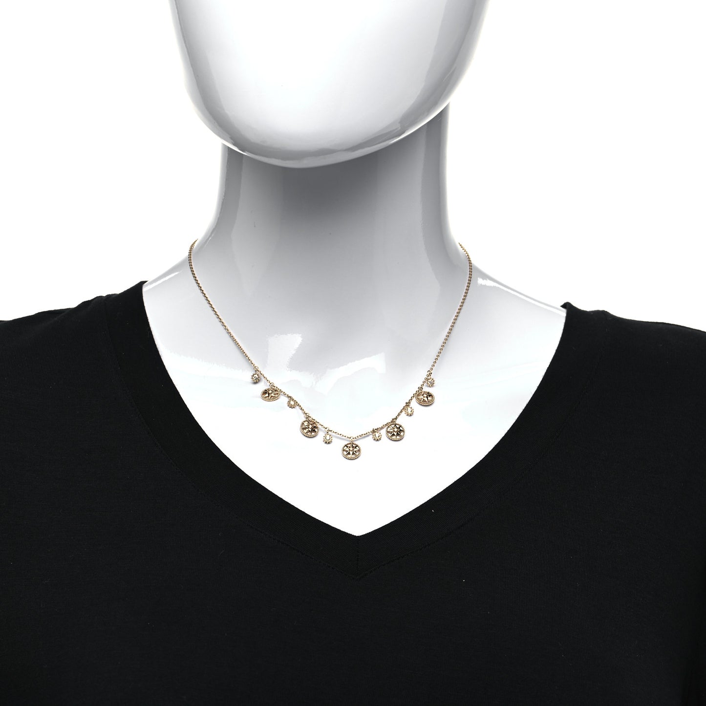 18K Yellow Gold Diamond Mother of Pearl Rose Des Vents 5-Station Necklace