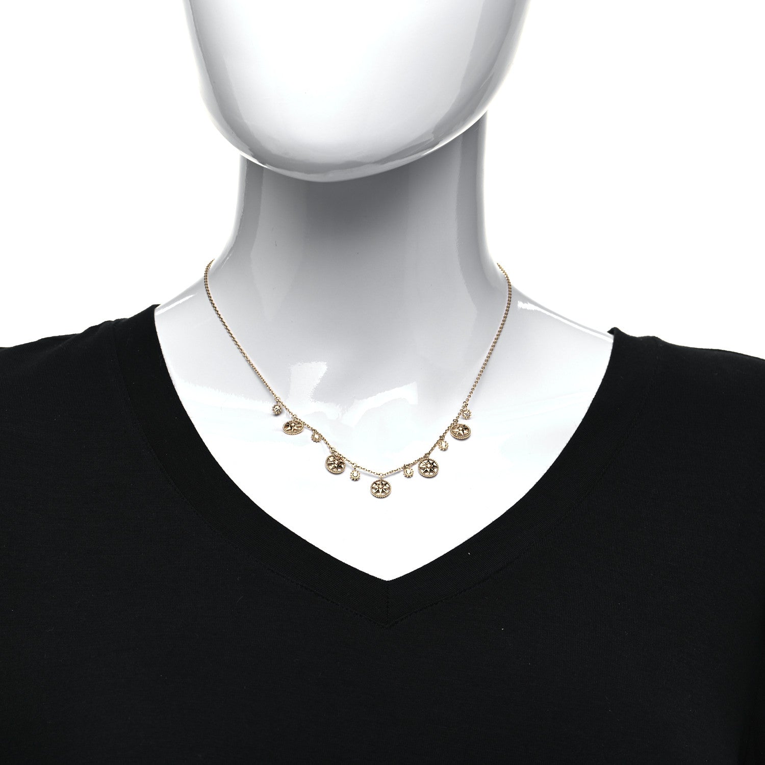 Christian Dior 18K Yellow Gold Diamond Mother of Pearl Rose Des Vents 5-Station Necklace 2 of 5