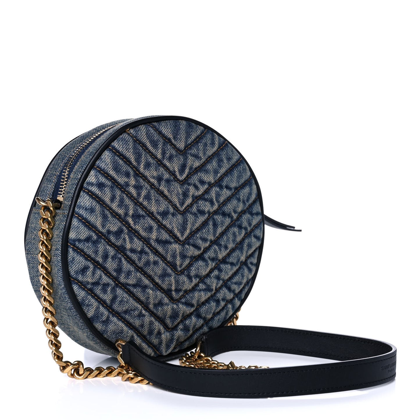 Denim Quilted Monogram Round Crossbody Bag Rodeo Blue
