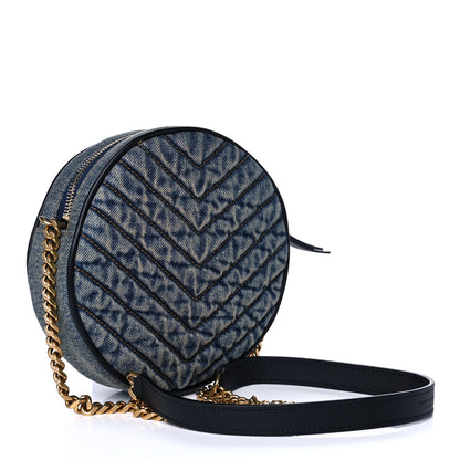 Saint Laurent Denim Quilted Monogram Round Crossbody Bag Rodeo Blue 3 of 10
