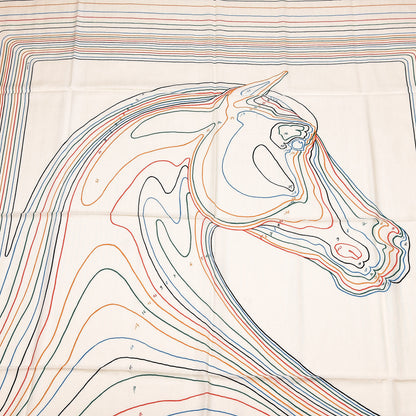 Hermes Cashmere Silk Pegase Paysage Shawl 140 Blanc Rouge Multicolor 6 of 8