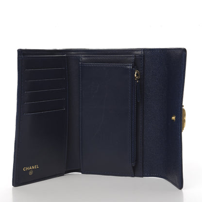 Chanel Caviar Quilted Medium Boy Flap Wallet Navy Blue 4 of 8