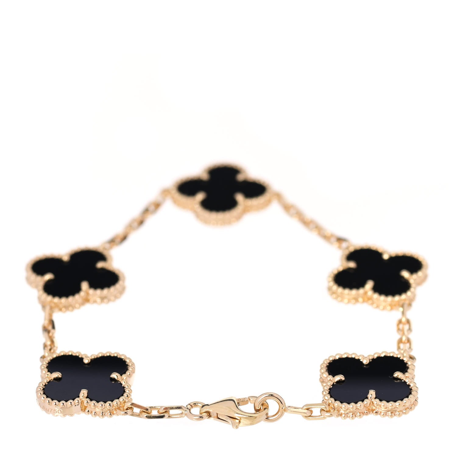 Van Cleef & Arpels 18K Yellow Gold Black Onyx 5 Motifs Vintage Alhambra Bracelet 3 of 5