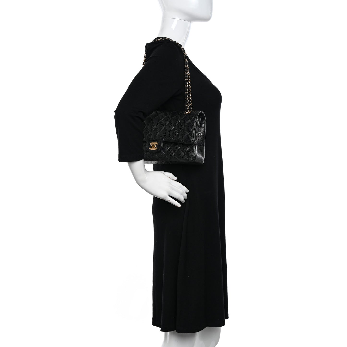 Caviar Quilted Medium Double Flap Black