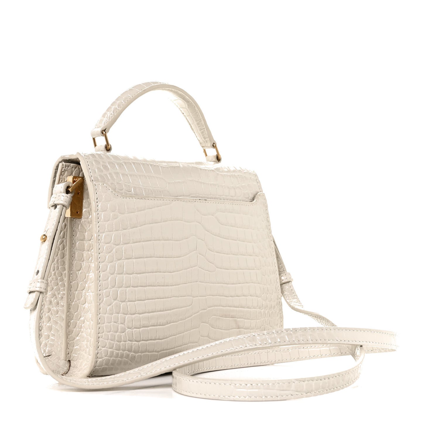Crocodile Embossed Mini Classic Monogram Cassandra Top Handle Crema Soft