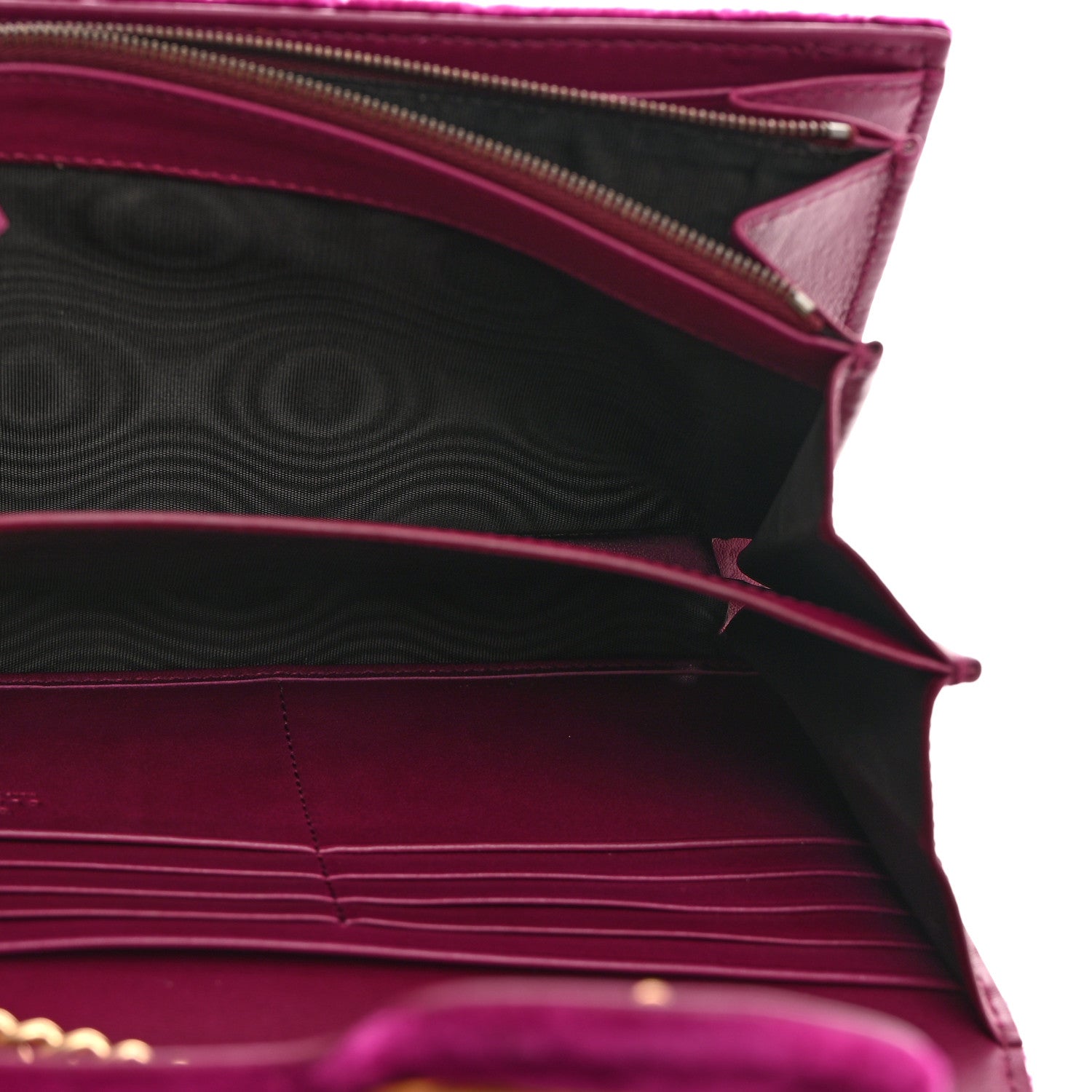 Gucci Velvet Matelasse GG Marmont Chain Wallet Fuchsia Violet Cyclamen 5 of 10