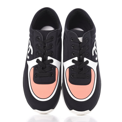 Chanel Lycra Fabric Womens CC Sneakers 39 Black White Pink 6 of 10