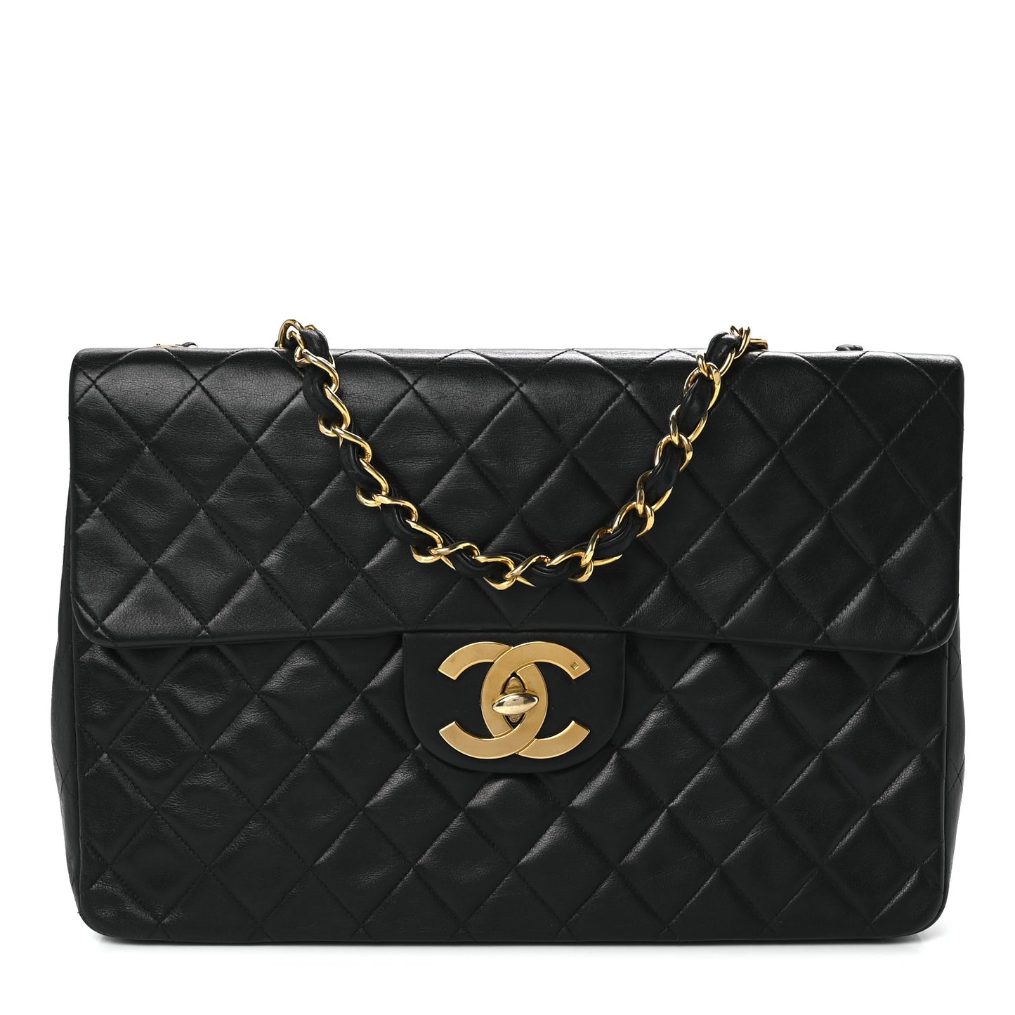 Lambskin Quilted XL Jumbo Single Flap Black