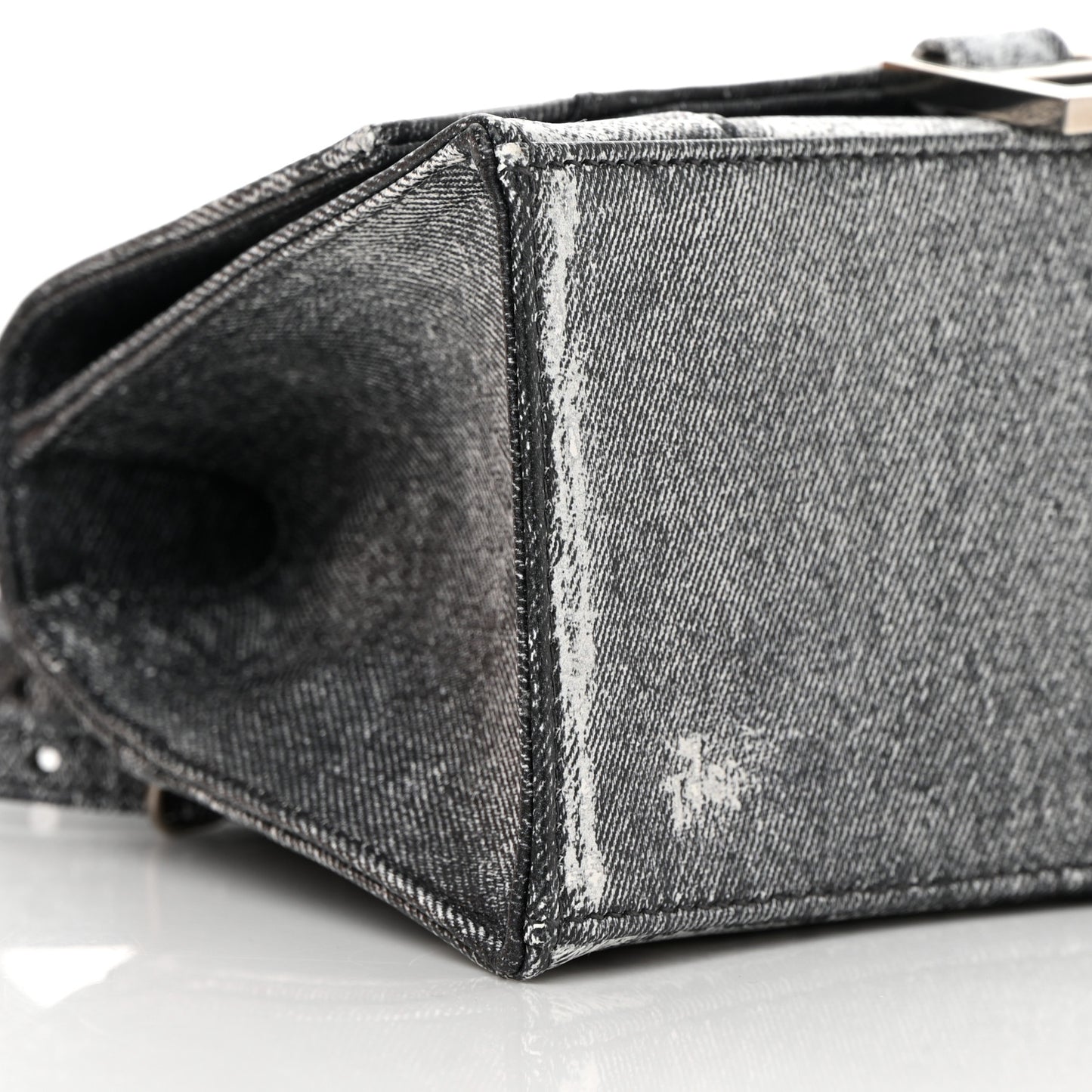Nappa Denim Printed Small Hourglass Top Handle Bag Black