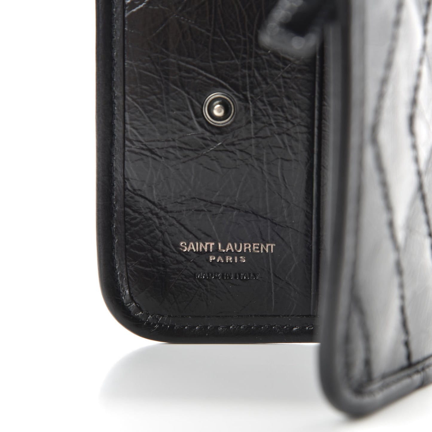 Crinkled Calfskin Matelasse Monogram Niki Compact Wallet Black