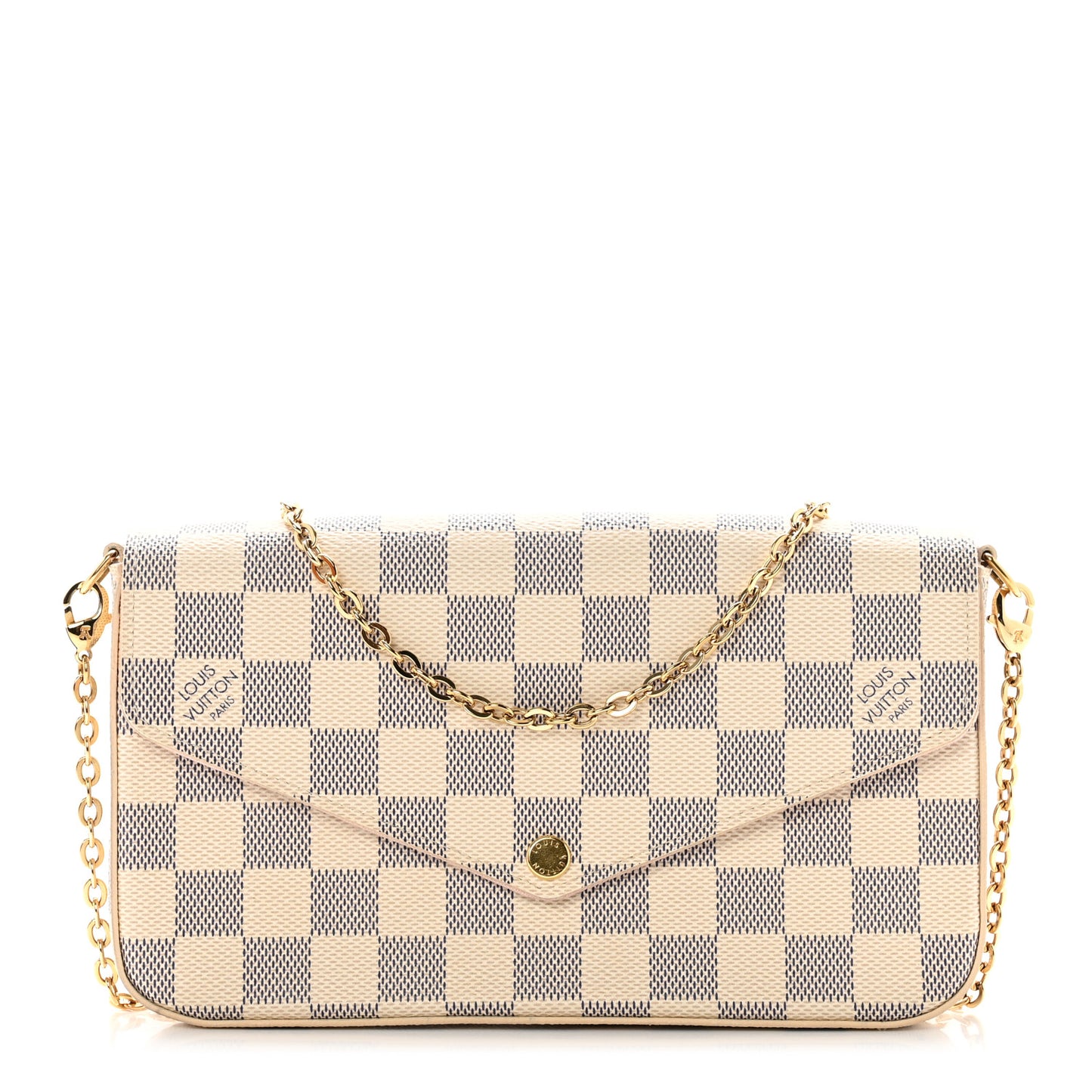 Damier Azur Pochette Felicie Chain Wallet Rose Ballerine