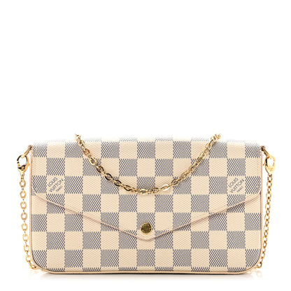Louis Vuitton Damier Azur Pochette Felicie Chain Wallet Rose Ballerine 1 of 6