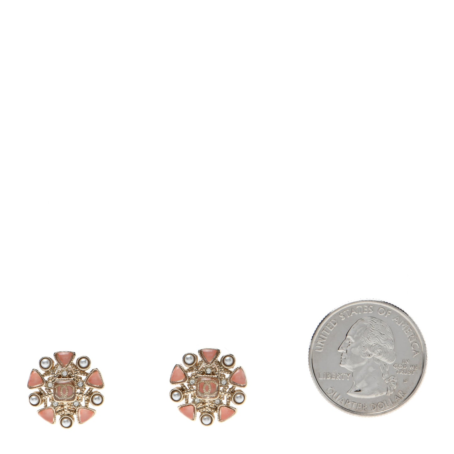 Gripoix Pearl Crystal CC Earrings Gold Pink