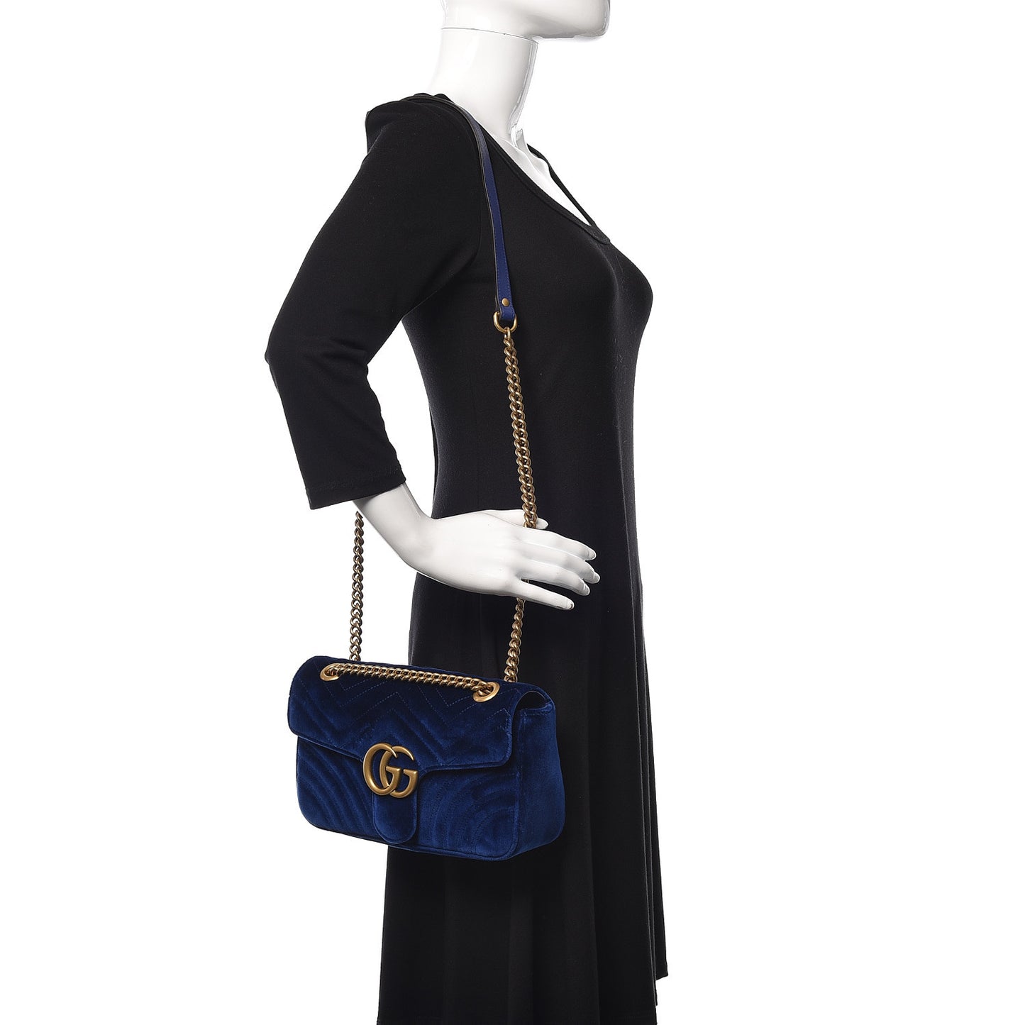 Velvet Matelasse Small GG Marmont Shoulder Bag Cobalt Blue