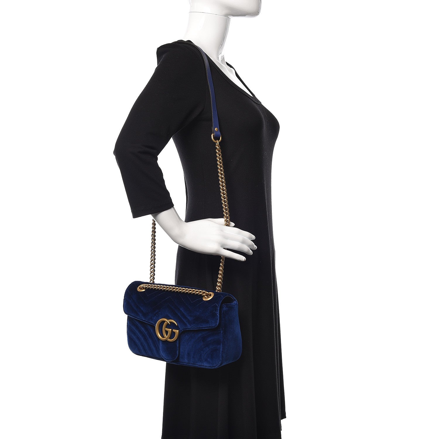 Gucci Velvet Matelasse Small GG Marmont Shoulder Bag Cobalt Blue 2 of 10
