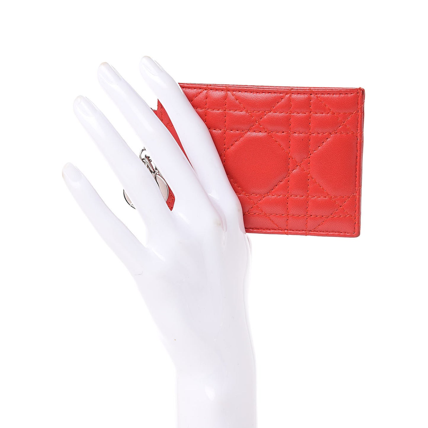 Lambskin Cannage Lady Dior Card Holder Red