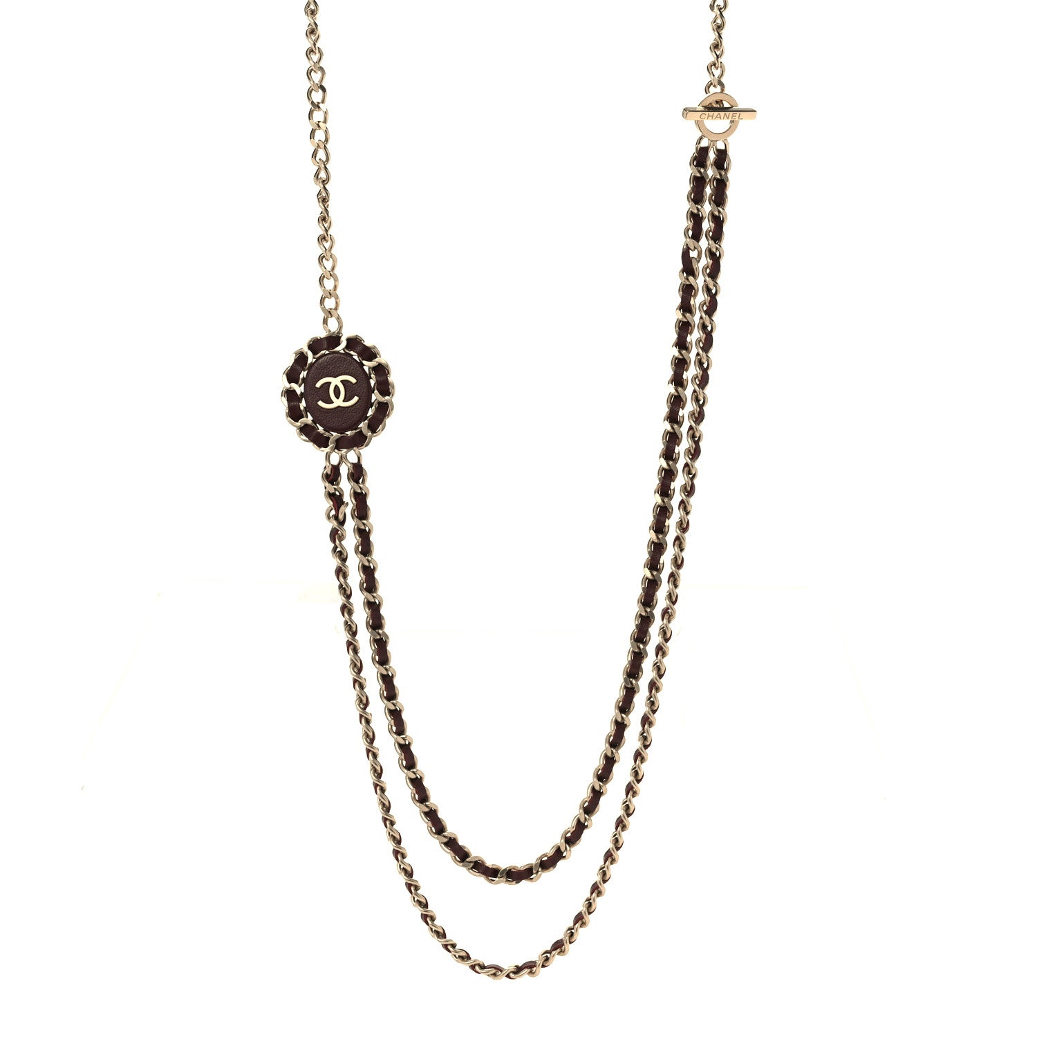 Chanel Lambskin CC Long Chain Necklace Red Gold 1 of 6