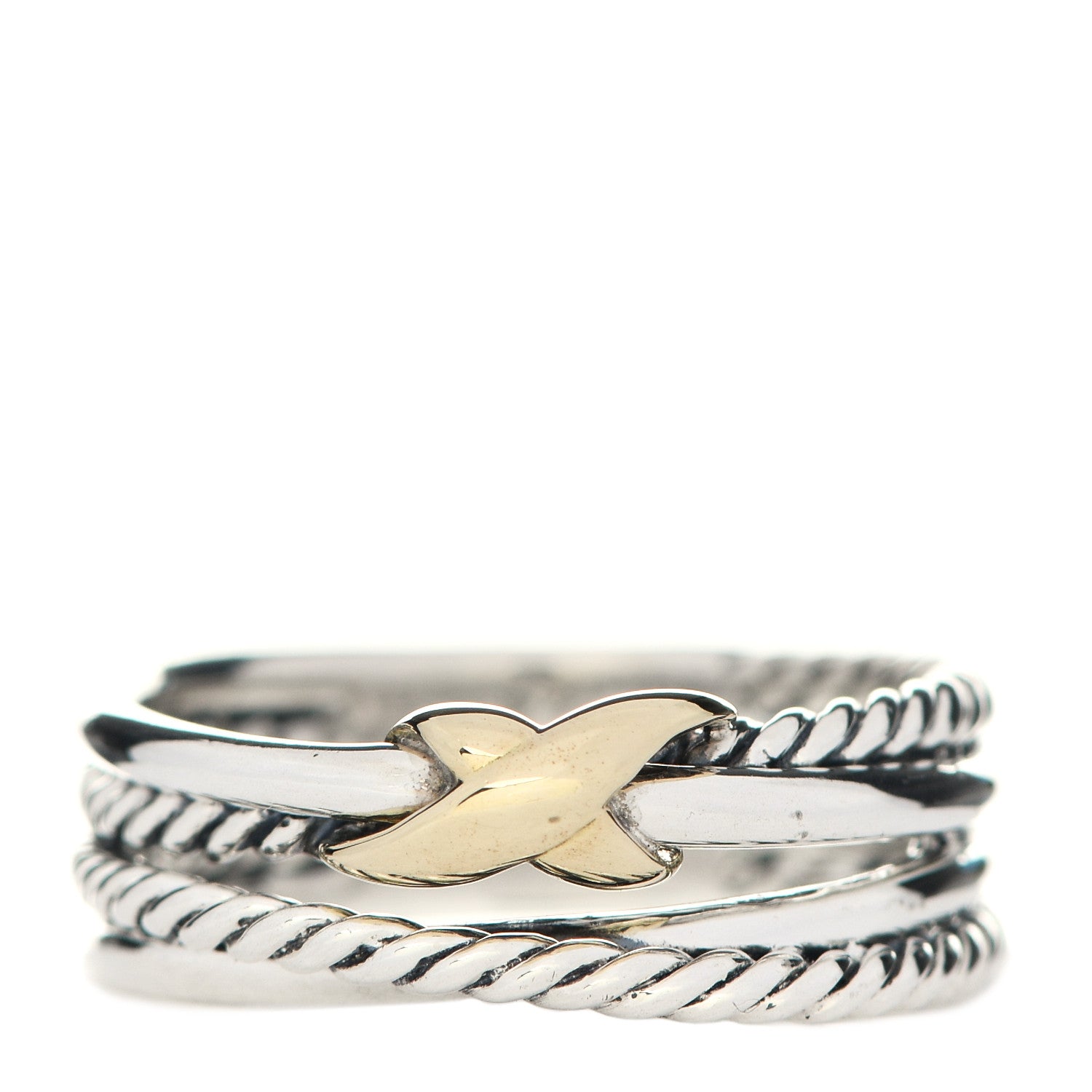 David Yurman Sterling Silver 18K Yellow Gold 6mm X Crossover Ring 53 6.25 1 of 5