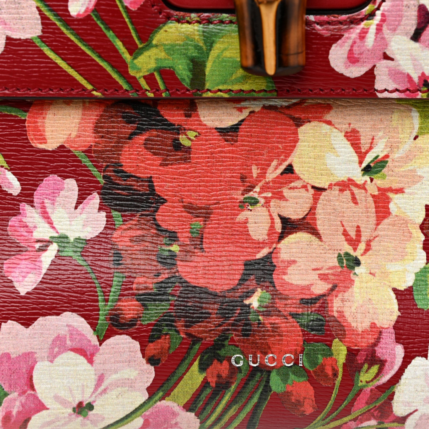 Gucci Shangai Calfskin Blooms Print Medium Bamboo Daily Top Handle Bag Romantic Cerise Multicolor 7 of 13