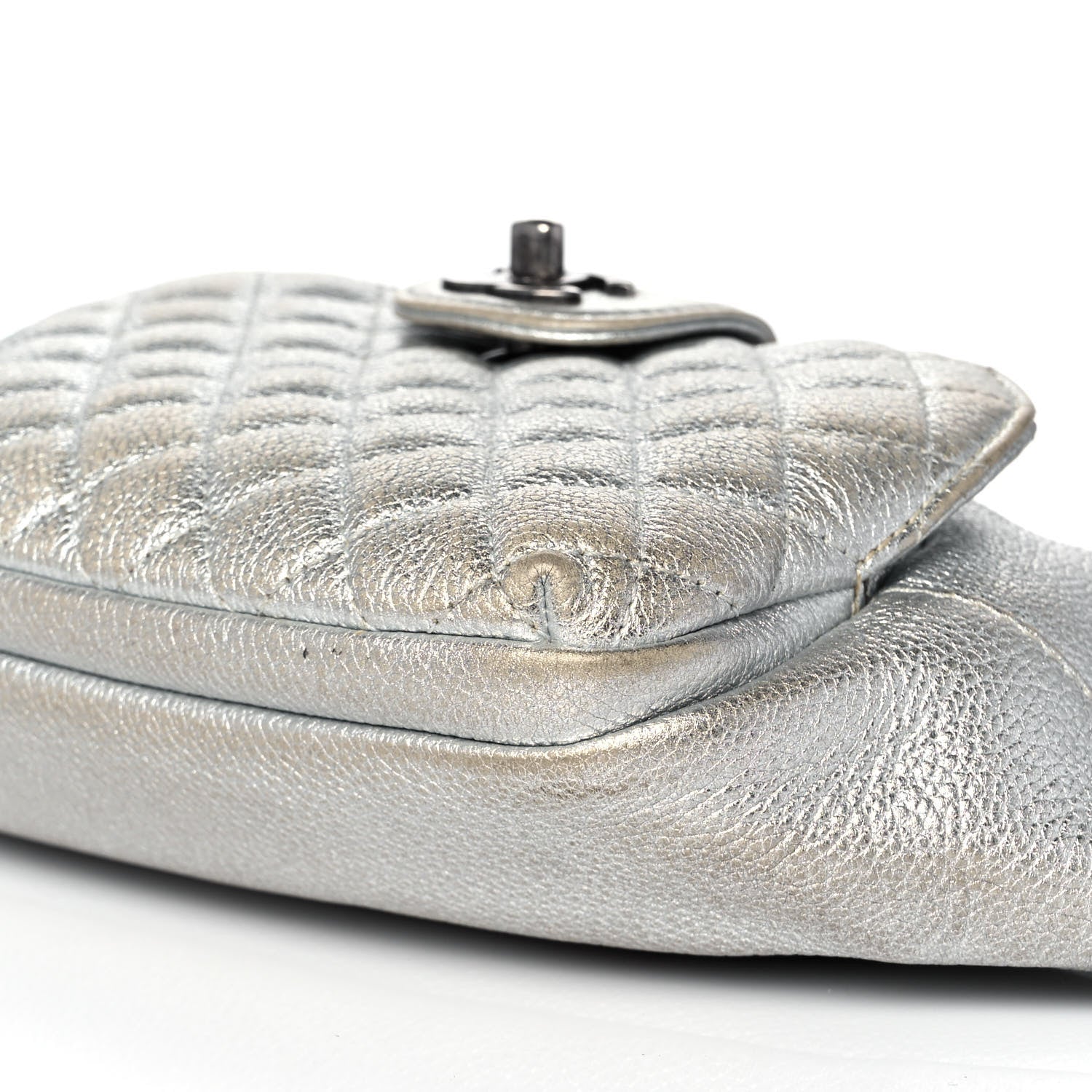 Chanel Metallic Grained Calfskin Quilted Casual Rock Waist Bag Fanny Pack Silver 9 of 9