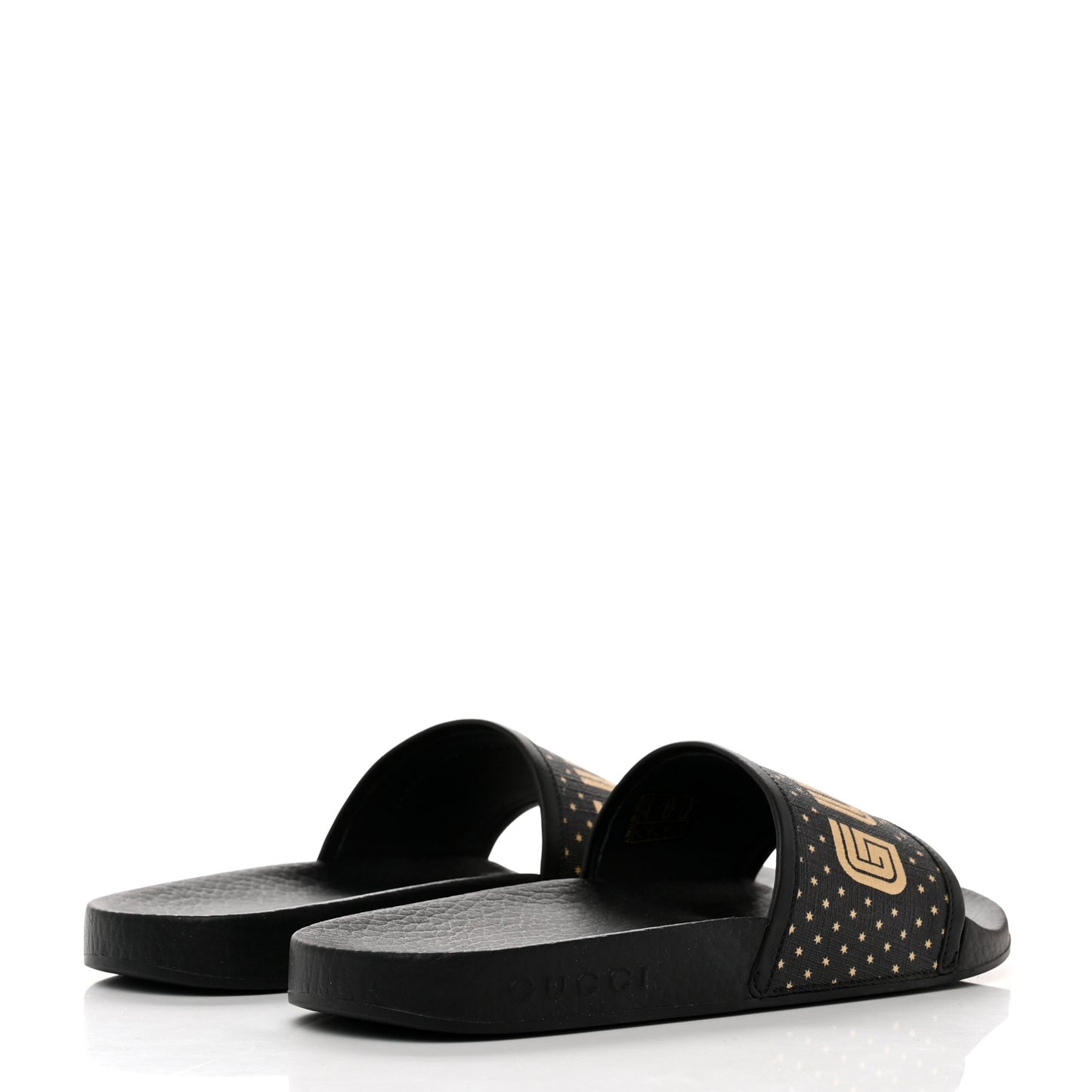 X SEGA Supreme Canvas GUCCY Stars Womens Slide Sandals 36 Black Gold
