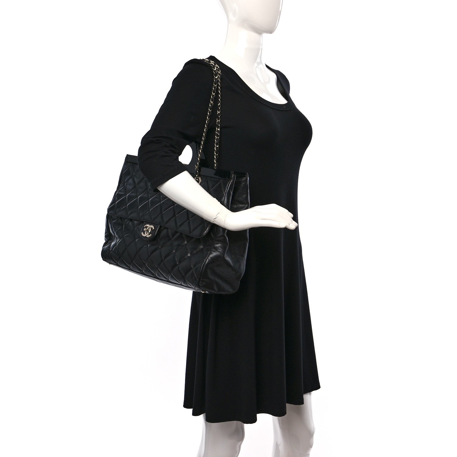Chanel Glazed Calfskin Quilted Large CC Delivery Tote Black 2 of 17