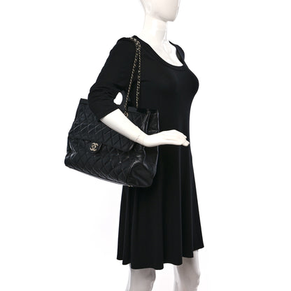 Chanel Glazed Calfskin Quilted Large CC Delivery Tote Black 2 of 17