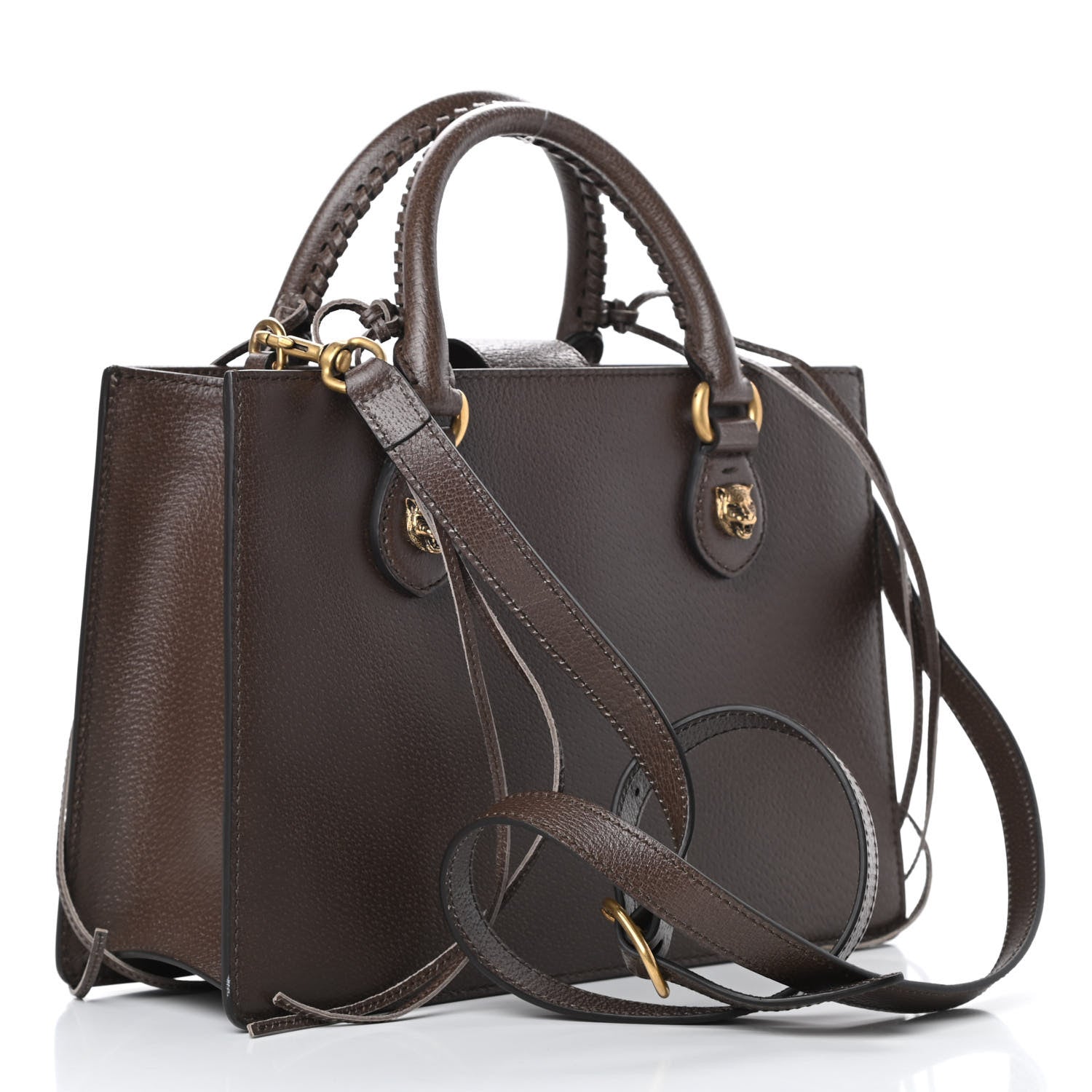 Gucci Grained Calfskin Web Medium Animalier Top Handle Tote Brown 3 of 11