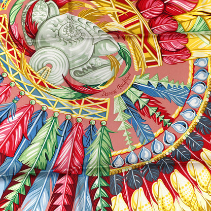 Hermes Silk Danse Pacifique Scarf 90 Vieux Rose Vert Jaune 5 of 6