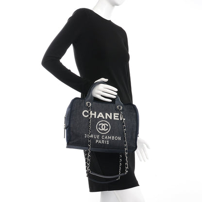 Chanel Denim Deauville Bowling Bag Dark Blue 3 of 9
