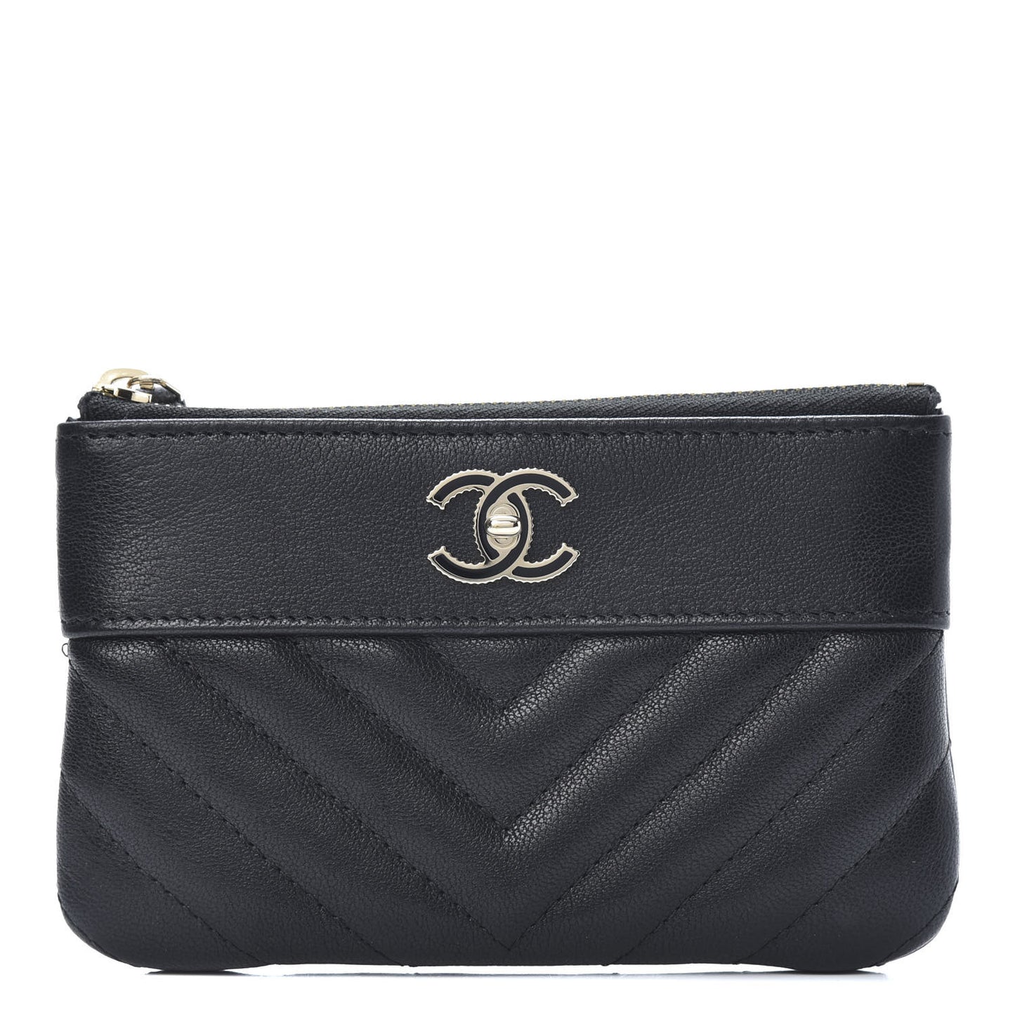Sheepskin Chevron Quilted Small Vintage Mademoiselle Cosmetic Case Black