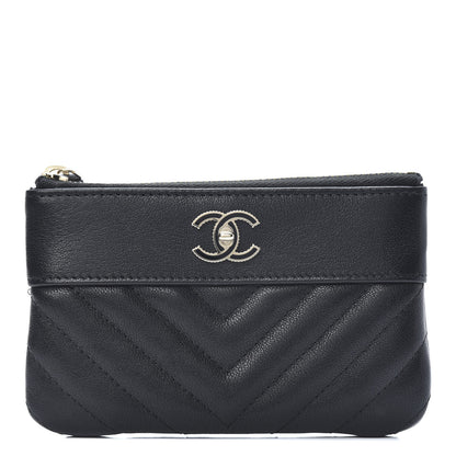 Chanel Sheepskin Chevron Quilted Small Vintage Mademoiselle Cosmetic Case Black 1 of 8