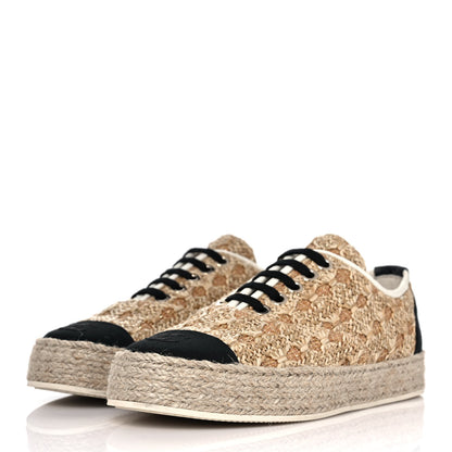 Chanel Raffia Grosgrain Lace Up Espadrilles 36 Beige Black 3 of 9