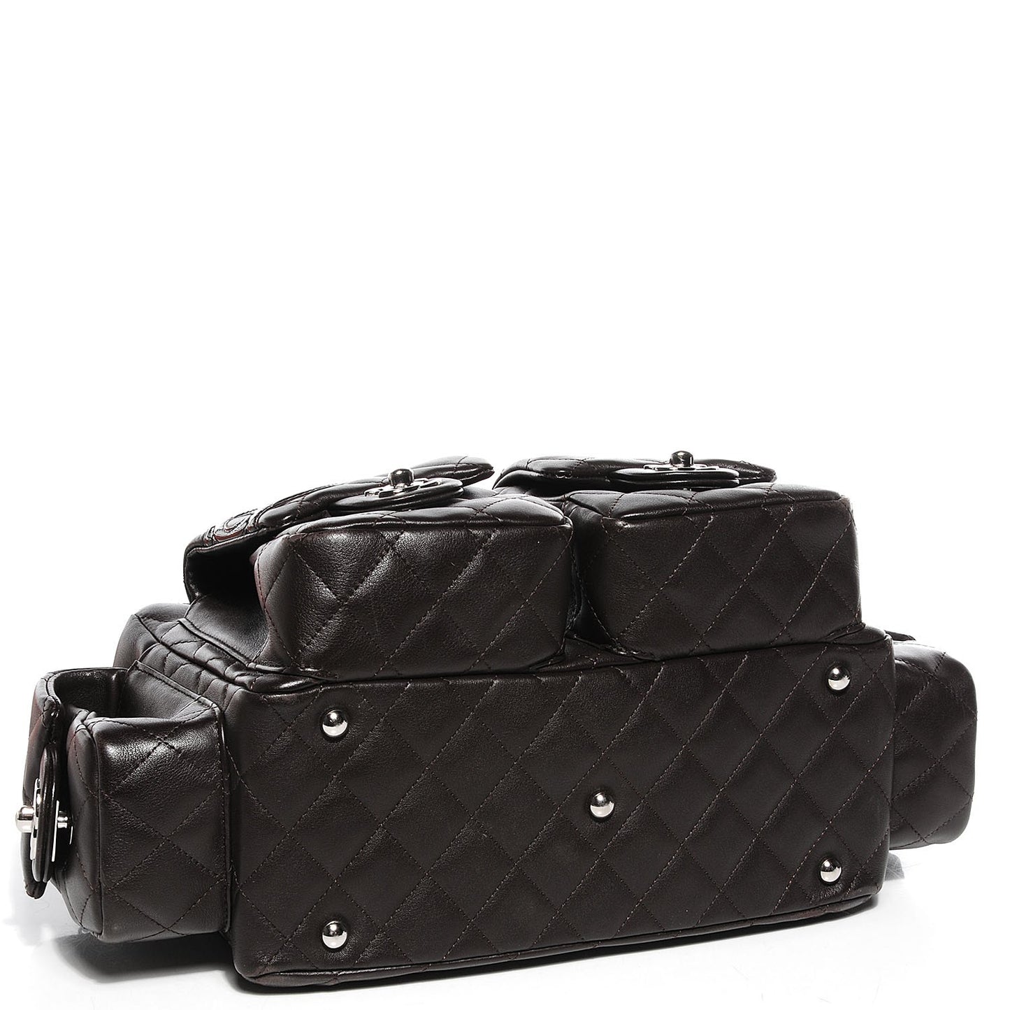 Calfskin Quilted Small Cambon Multipocket Reporter Brown