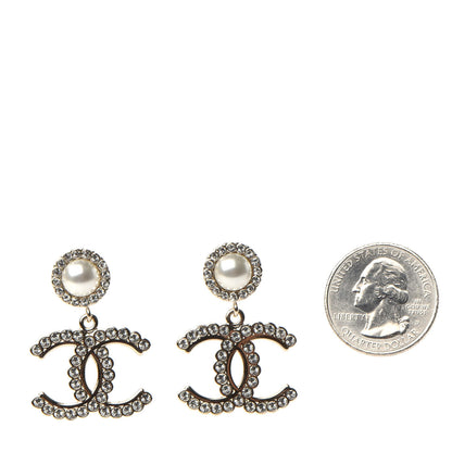 Chanel Crystal Pearl Bow-tiful CC Drop Earrings Gold 2 of 5