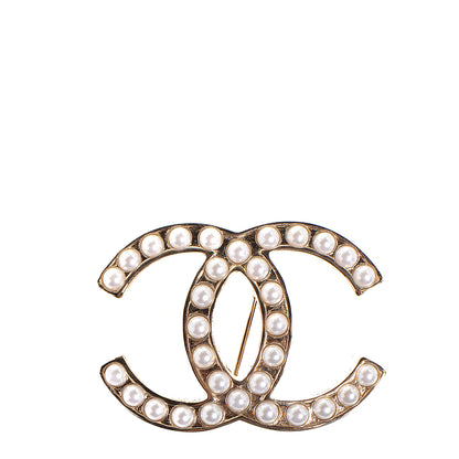 Chanel CC Pearl Brooch Pin Gold 1 of 6